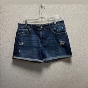 KanCan Dark Blue Distressed Jean Shorts